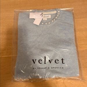 Velvet by Graham & Spencer Pale Blue Pearl-Trim Sweater